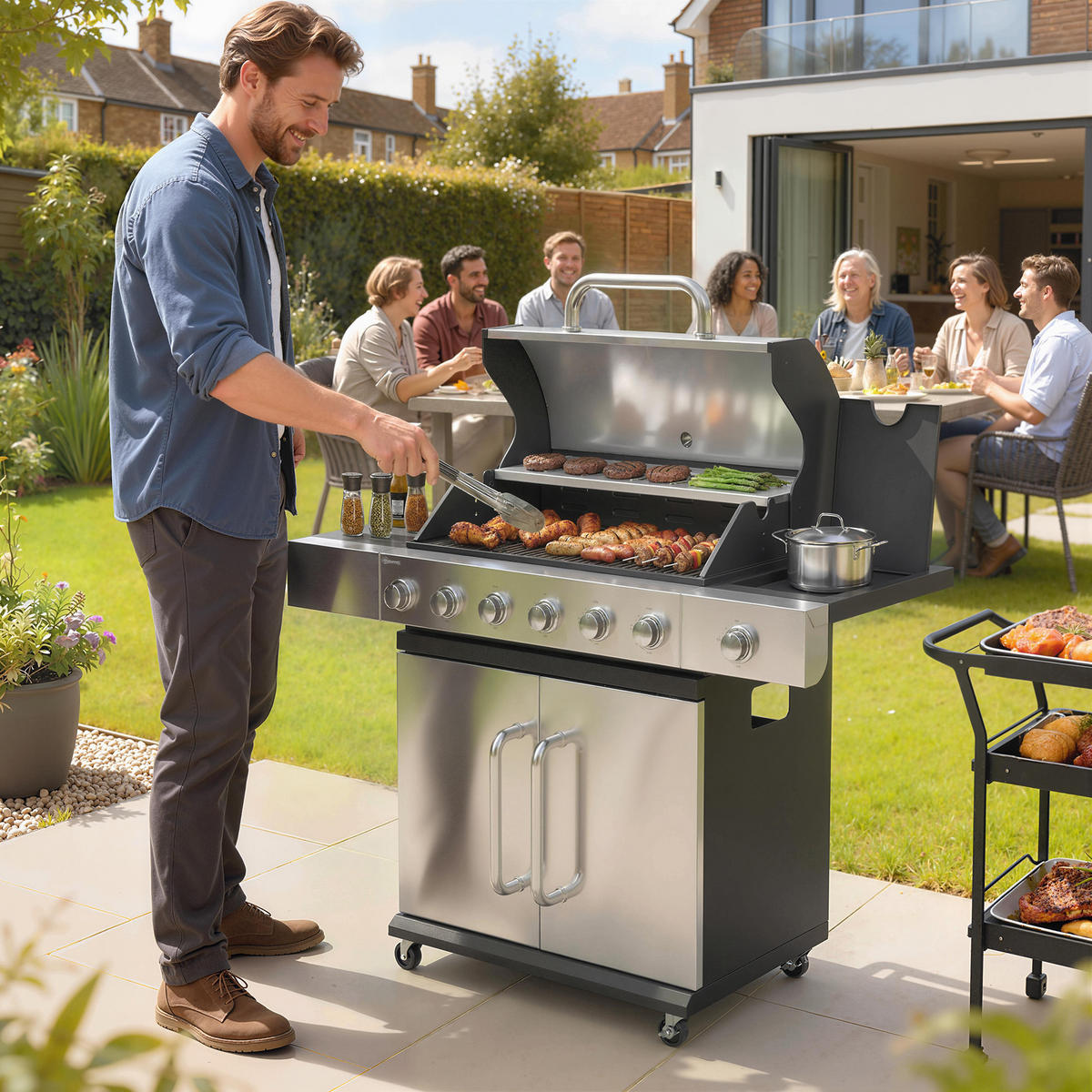 GASGRILL Edelstahl Schwarz - Schwarz, Metall (49/111/142cm) - Outsunny