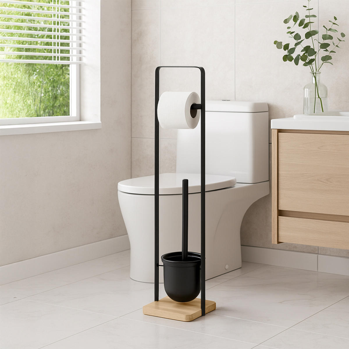 WC-GARNITUR - Schwarz, Holz/Kunststoff (15/72.5/14.5cm) - Relaxdays
