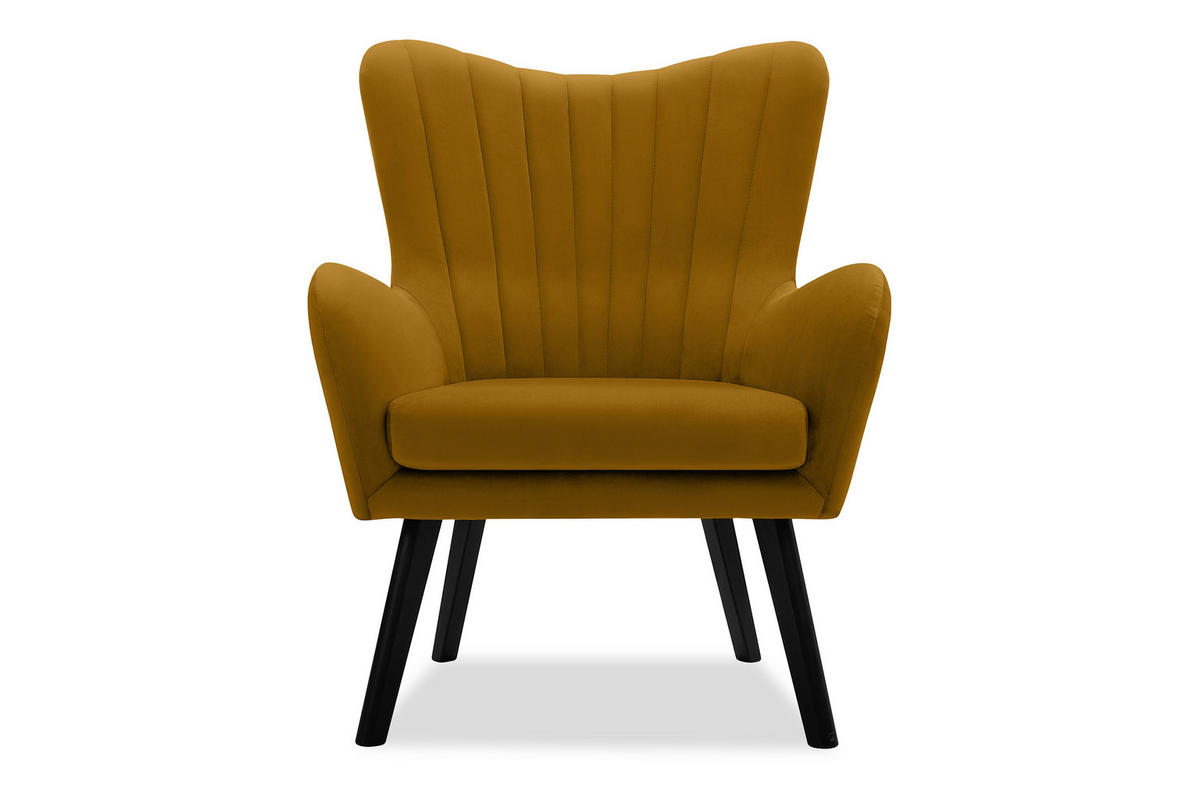 OHRENSESSEL GADI Velourstoff, Gelb - Gelb/Schwarz, Holz/Textil (76/100/78cm) - KONSIMO®