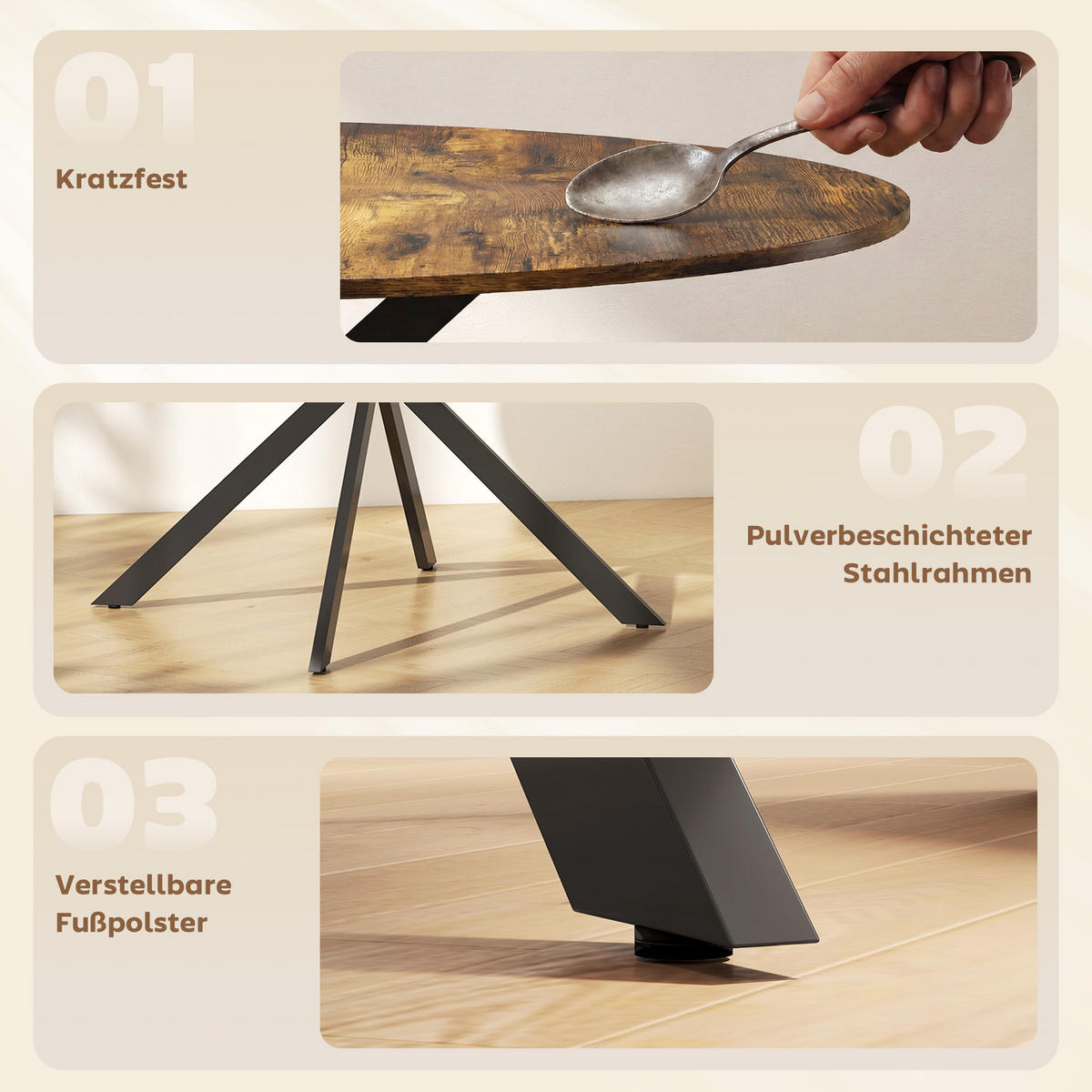 ESSTISCH rund Braun 120/120/75 cm - Braun, Metall (120/120/75cm) - HOMCOM