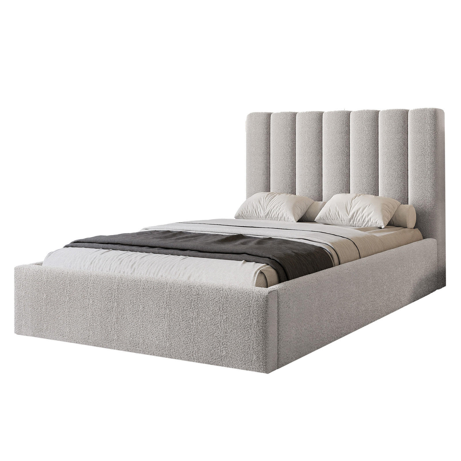 POLSTERBETT CIERO 120x200 cm Hellgrau Bouclé (Stoff Abriamo) - mit Bettkasten und Lattenrost - Hellgrau, Holzwerkstoff/Textil (120/200cm) - Ravio