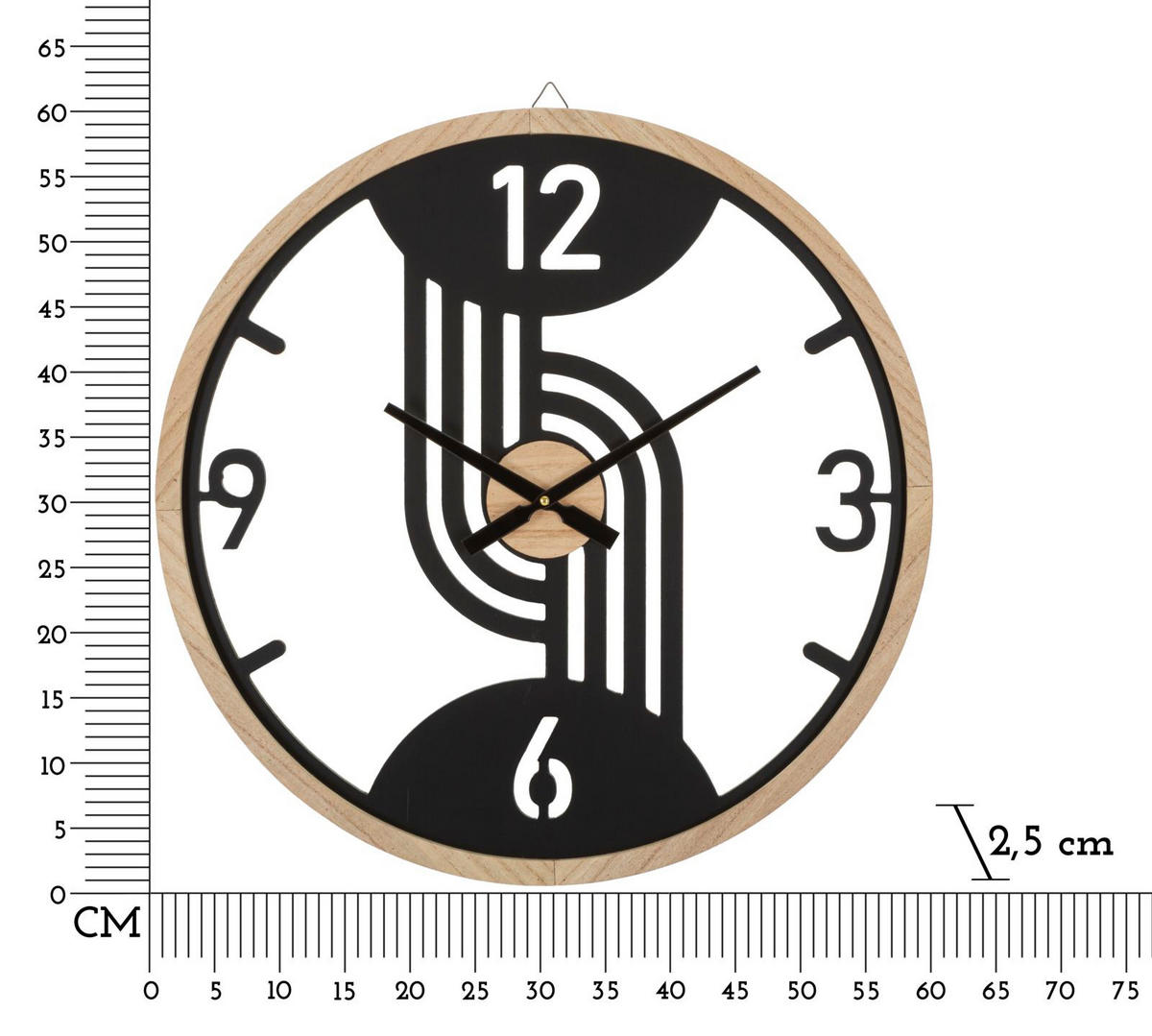 WANDUHR Clips, schwarz und braun, Eisen und MDF, 60 x 2,5 x 60 cm - Schwarz/Braun, Holzwerkstoff/Metall (60/60/2.5cm) - Mauro Ferretti