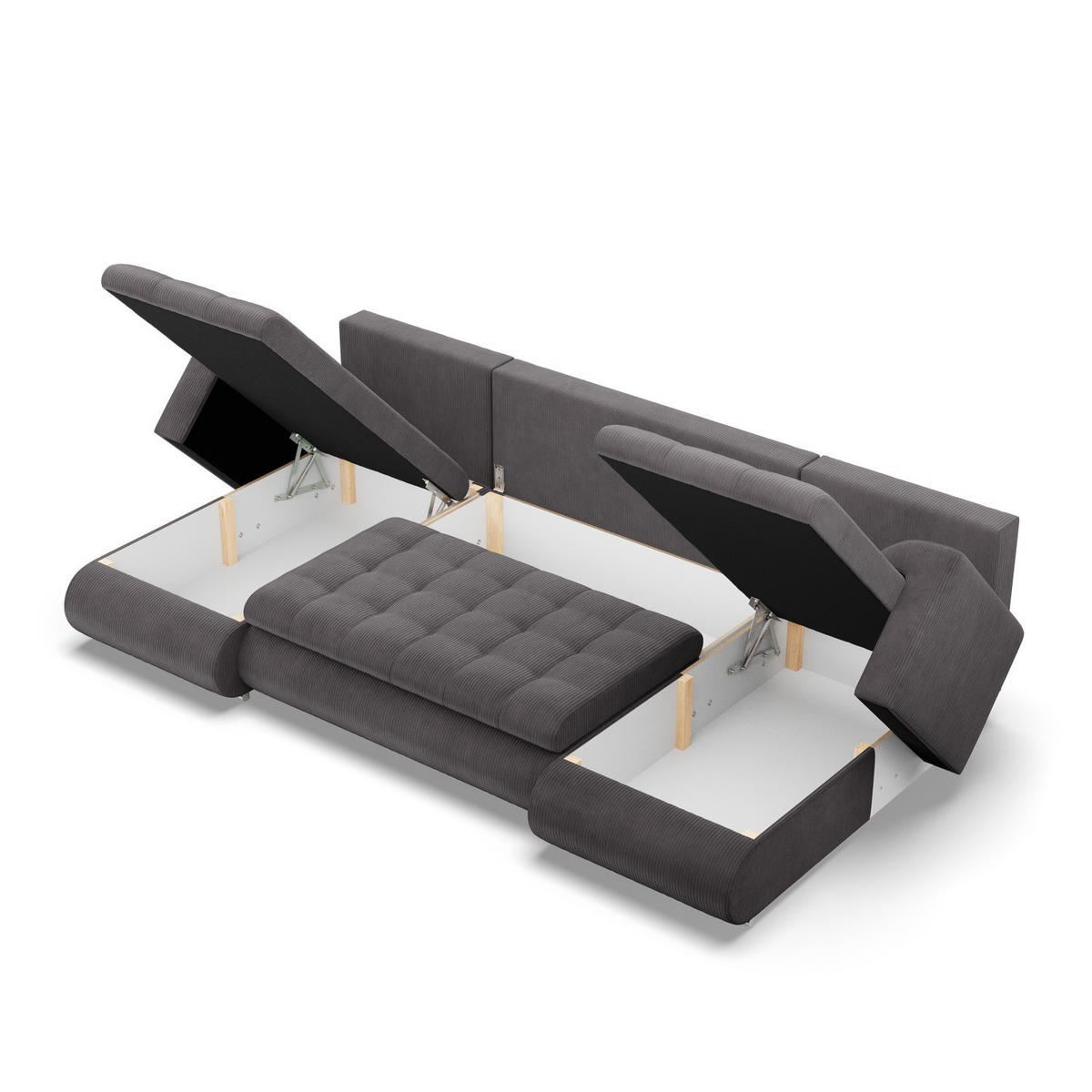 U-SOFA MIT SCHLAFFUNKTION FORESTA, Cord - Dunkelgrau - Dunkelgrau, Textil (302/89/159cm)