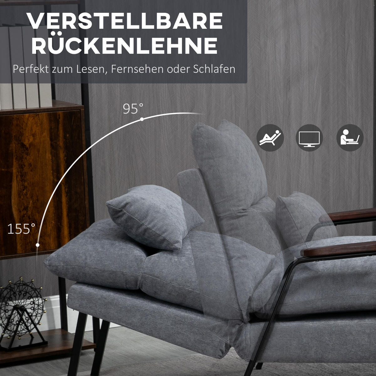 RELAXSESSELSET Hellgrau - Hellgrau, Metall (91.5/88/68cm) - HOMCOM
