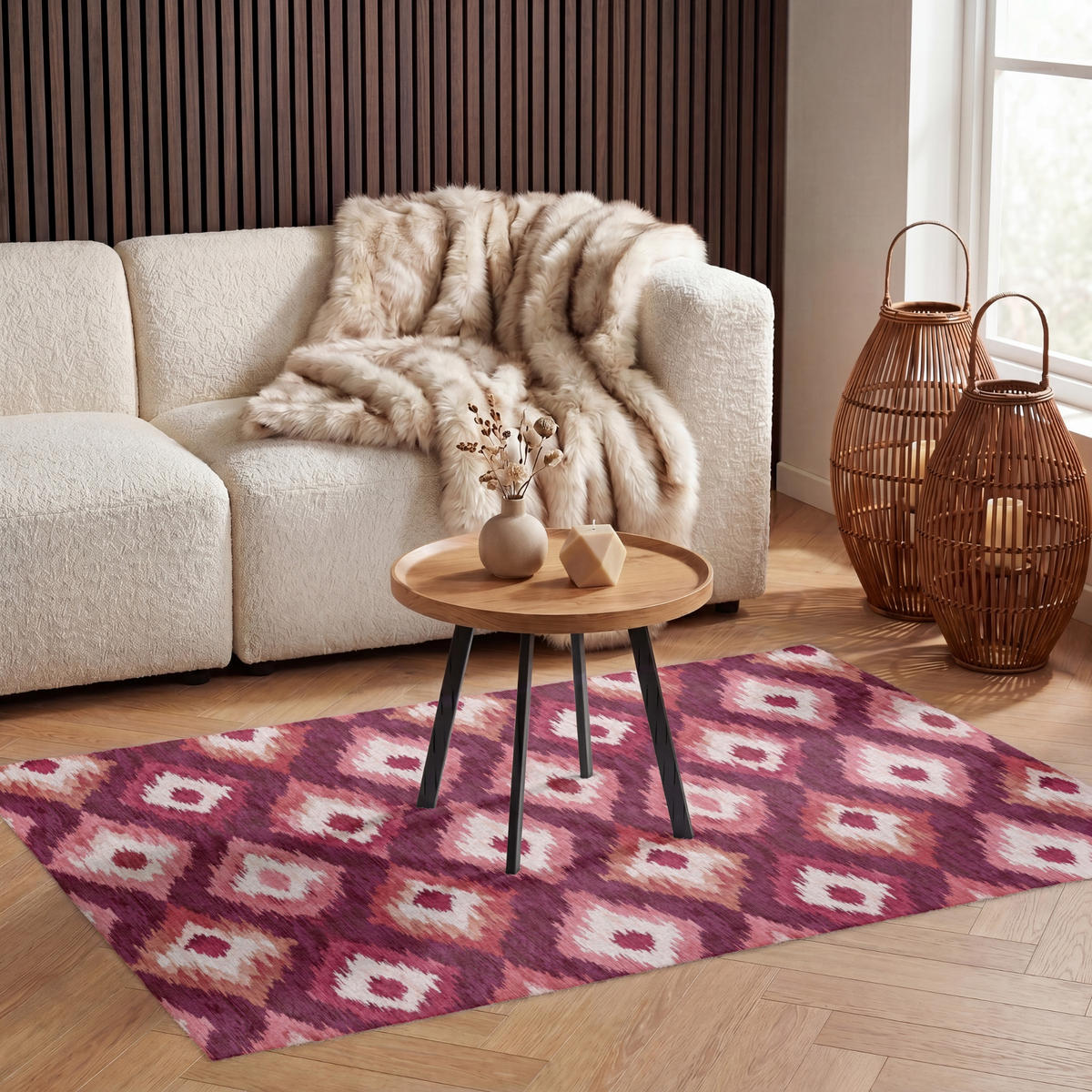 TEPPICH - Diamantformen - Rosa - Muster - Textur - 120x80 cm - Bordeaux, Kunststoff/Textil (120/0.4cm) - OnlyWow
