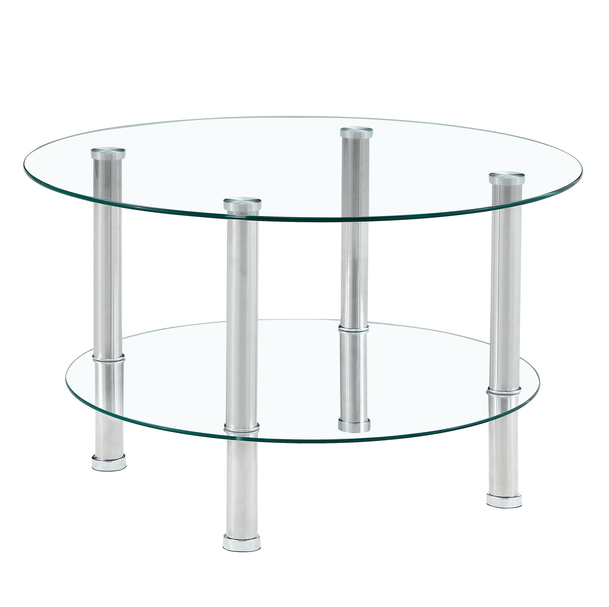 KONFERENČNÍ stolek ze skla a kovu, 70/42 cm stříbrná/transparentní, dvouúrovňový - stříbrná, sklo (70/70/42cm) - BEAOK