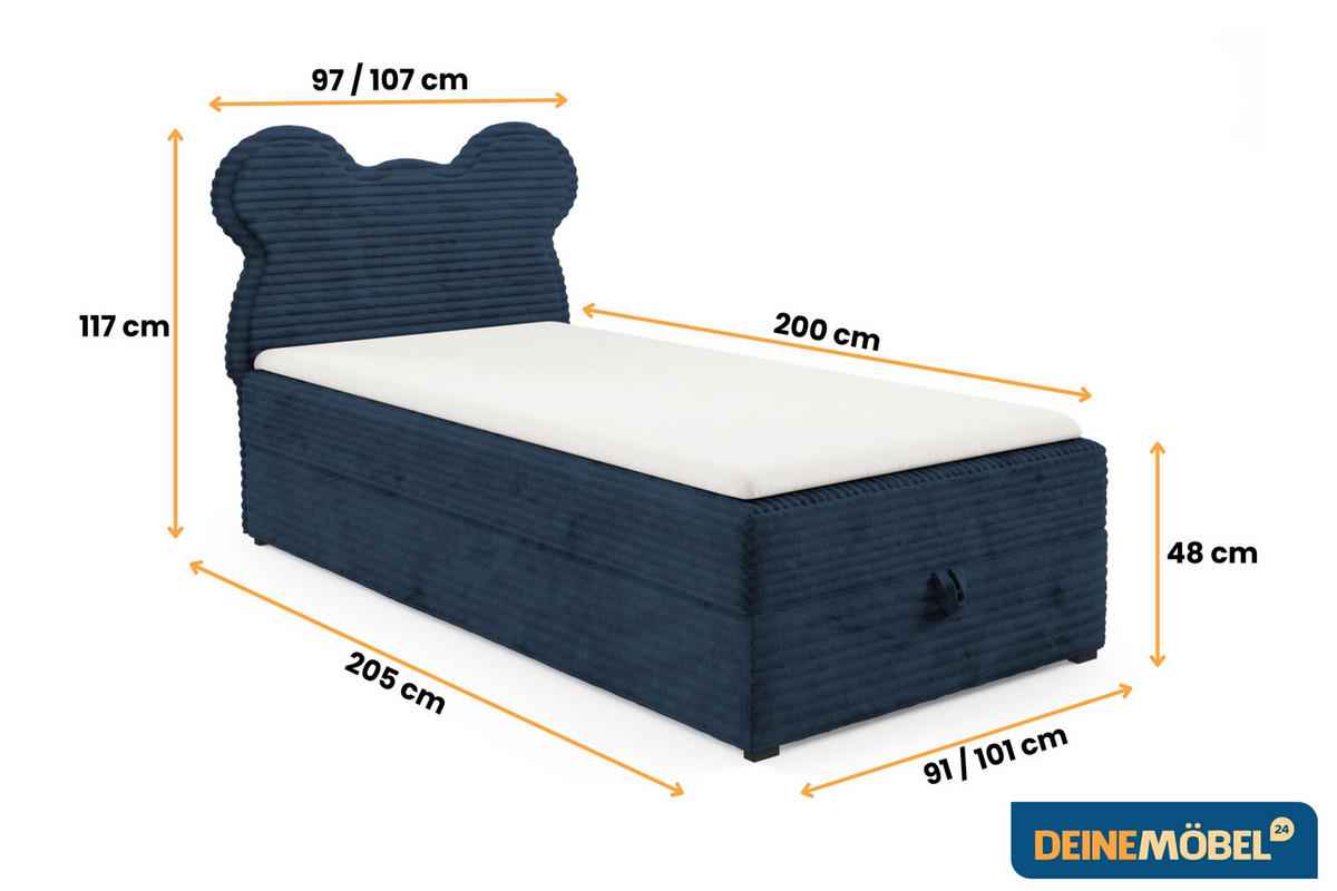BOXBETT TEDDY 90/200 Cord-Samt Dunkelblau H3 - Dunkelblau, Holz/Holzwerkstoff (90/200cm) - Deine Möbel 24