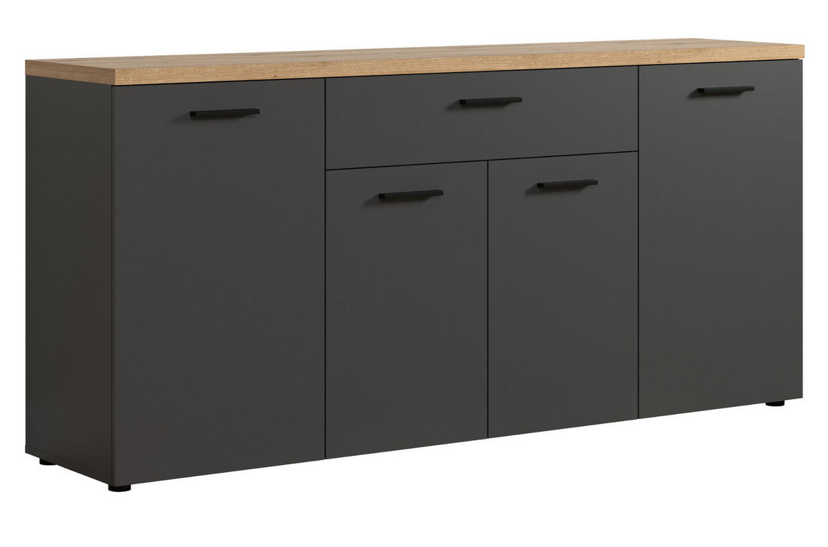 SIDEBOARD grau, Evoke Eiche 180 cm 4-türig, TV Unterteil in modernem Design - Eichefarben/Anthrazit, Holzwerkstoff/Kunststoff (180/85/42cm) - Top.Furn