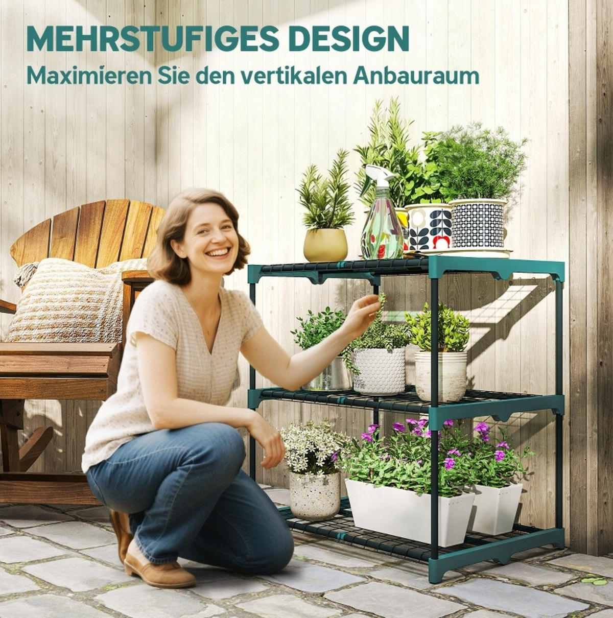 STANDREGAL 68/49/72 cm mit 3 Ebenen, rostbeständig und pflegeleicht, Dunkelgrün - Dunkelgrün, Kunststoff (68/72/49cm) - Redom