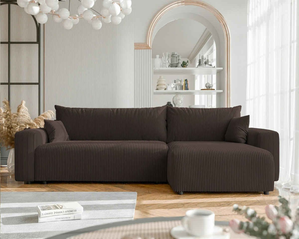 ECKSOFA Luna Max Mit Schlaffunktion - Dunkelbraun, Holzwerkstoff/Textil (145/278cm) - Fun Möbel