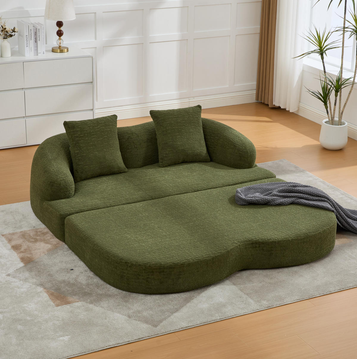 SCHLAFSOFA 157/84/65 cm aus Chenille mit Klappfunktion Grün - Grün, Textil (84/65/157cm) - Modenvie