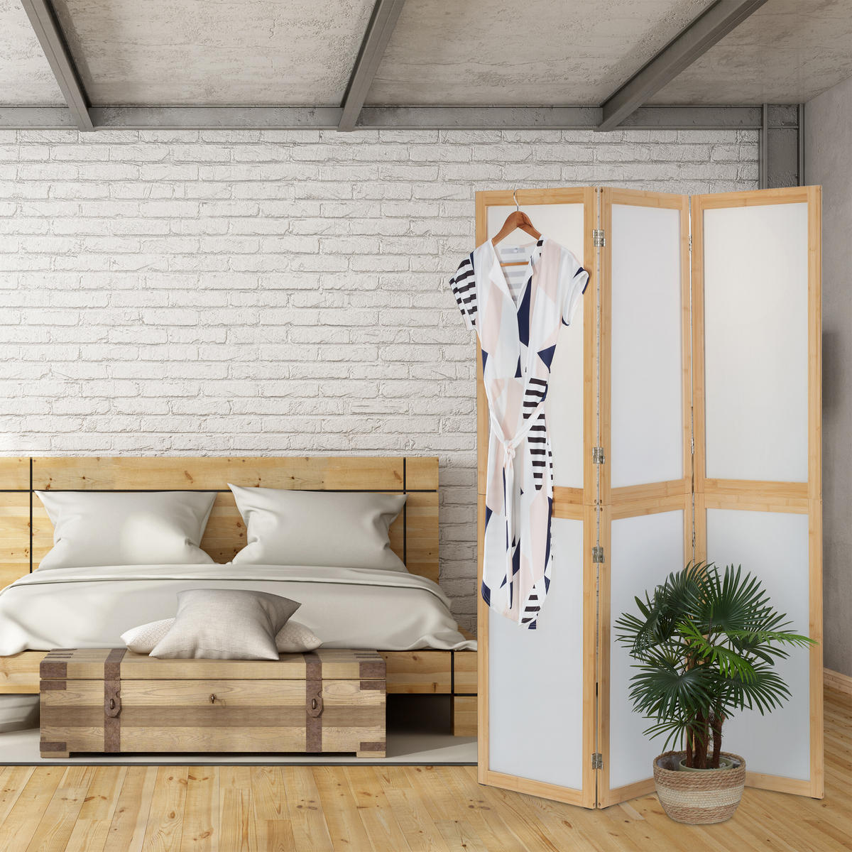 PARAVENT - Multicolor, Holz/Kunststoff (136.5/180/1.5cm) - Relaxdays