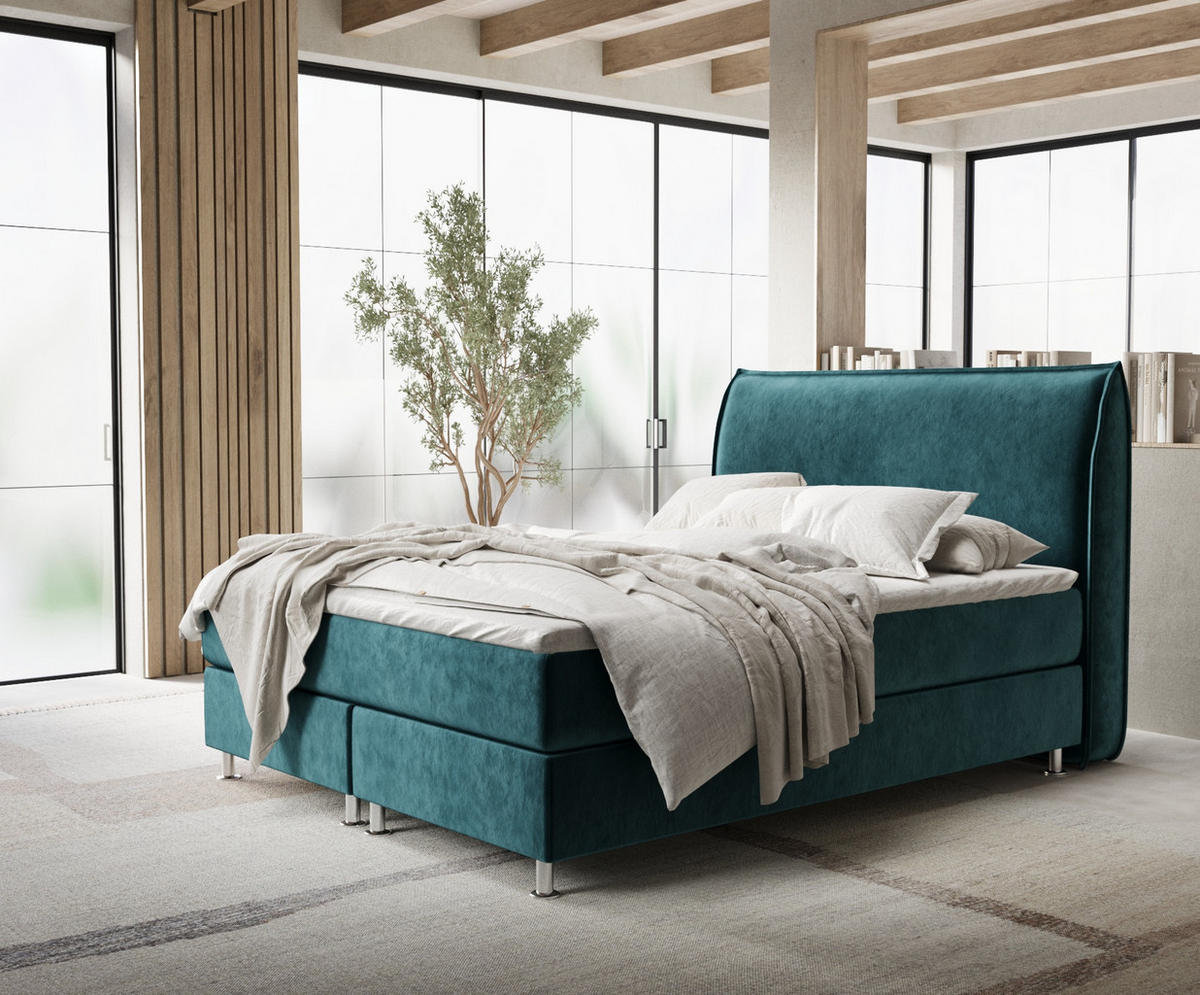 BOXSPRINGBETT Chermin Türkisfarben 160/200 cm mit Latex-Topper - Türkis/Silberfarben, Holz/Holzwerkstoff (160/200cm) - Maison de Reve