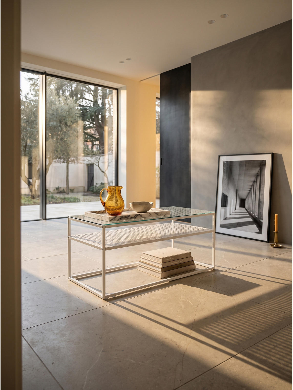 COUCHTISCH ALCUDIA, Einscheibensicherheitsglas, Weiß, 100 x 50 x 45 cm - Weiß, Glas/Metall (50/100/45cm) - KADIMA DESIGN