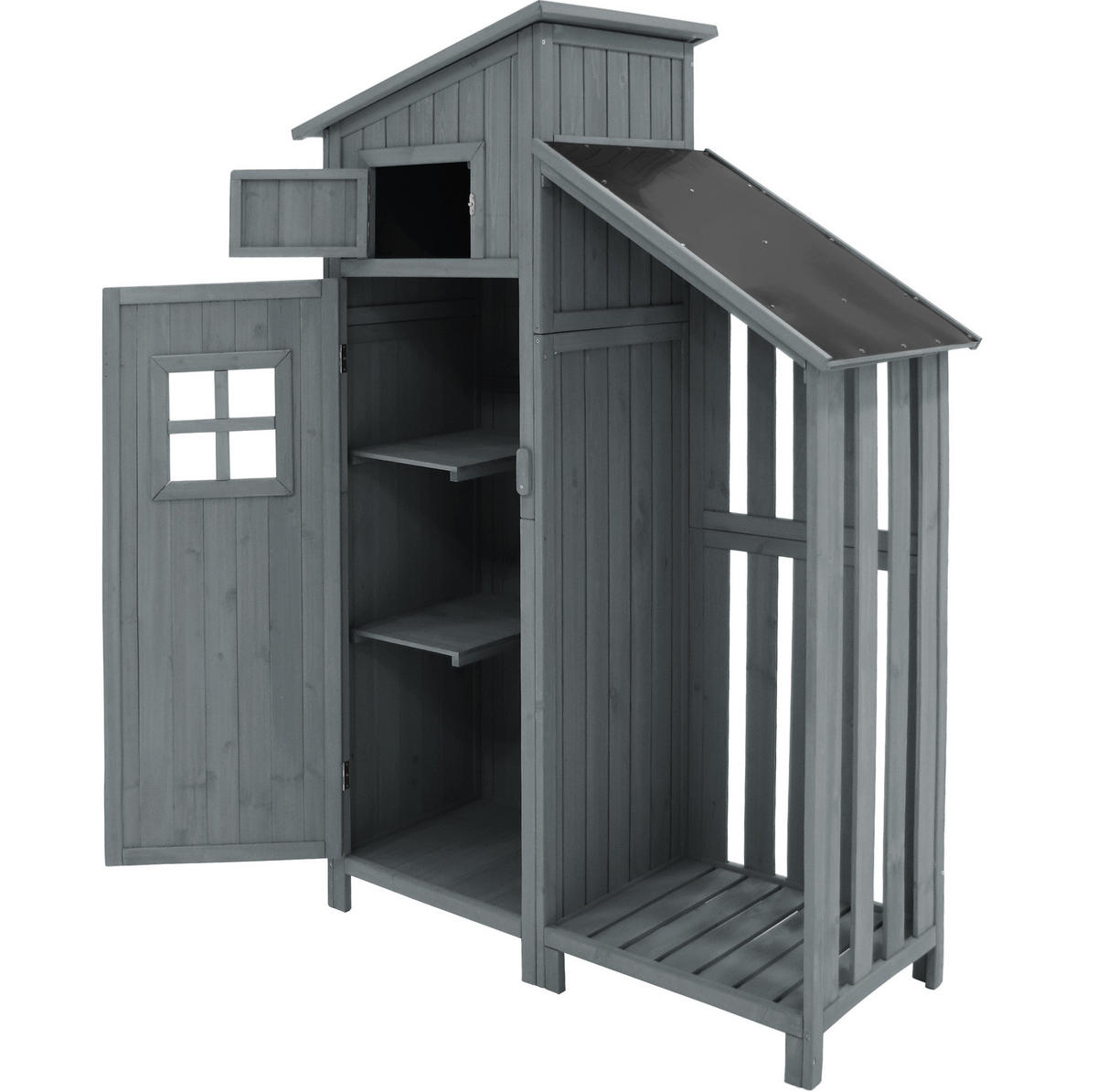 GARTENSCHRANK aus Massivholz 124x46x174 cm in Grau mit 2 Ablagen - Grau, Holz (46/174/124cm) - Modfu