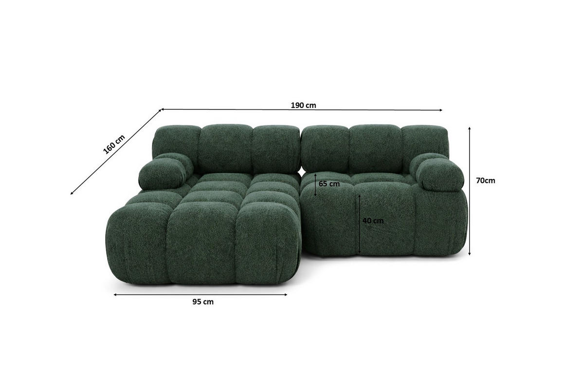 ECKSOFA L-form Mini Modular, Bouclé-Stoff Abriamo, Dunkelgrün, Links, Selia - Dunkelgrün, Holz (190/160cm) - Kaiser Möbel