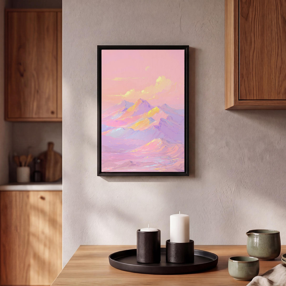 LEINWAND Bilder mit Rahmen - Berggipfel - Wolken - Verträumt - 20x30 - Hellrosa, Textil (20/30cm) - OnlyWow