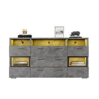 SIDEBOARD aus Spanplatte 140x33,5x72,5 cm Grau mit LED-Beleuchtung, Acryltüren und Stauraum - Grau, Holzwerkstoff (140/72.5/33.5cm) - IVMEU