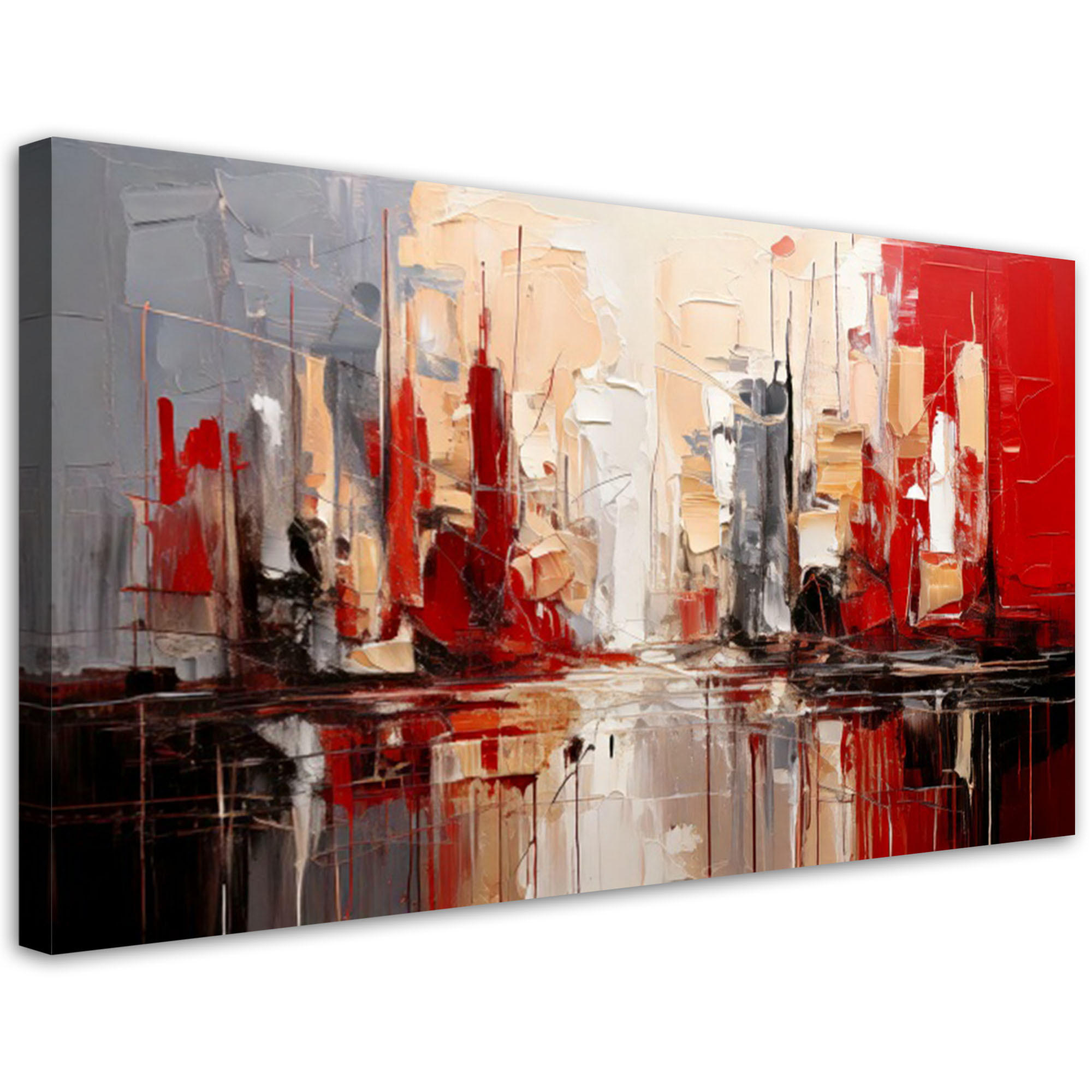 LEINWANDBILD Abstrakte Stadt Rot 80x40cm - Rot, Textil (80/40cm) - Feeby