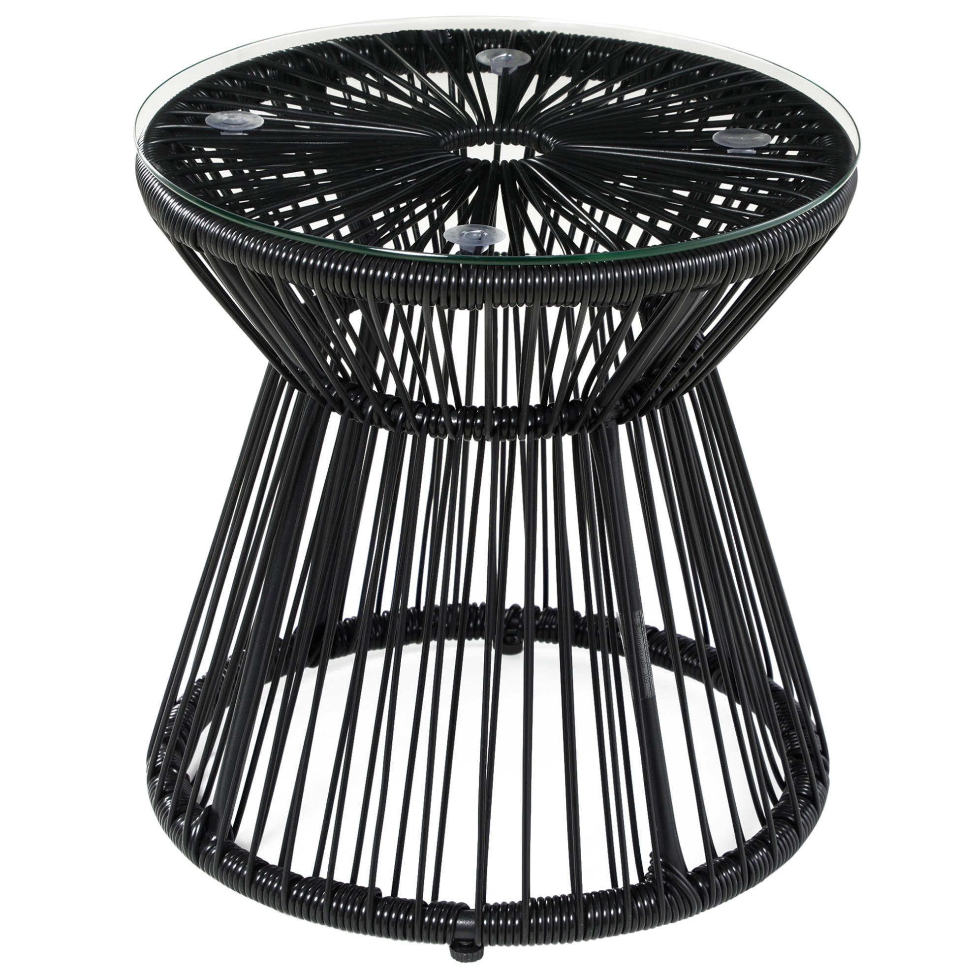 Redom ZAHRADNÍ odkládací stolek 40/40/42 cm s deskou z tvrzeného skla v boho stylu, Černá
