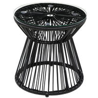 BEISTELLTISCH 40/40/42 cm mit gehärteter Glasplatte und PE-Rattan-Geflecht im Boho-Stil, Schwarz - Schwarz, Metall (40/40/42cm) - Redom
