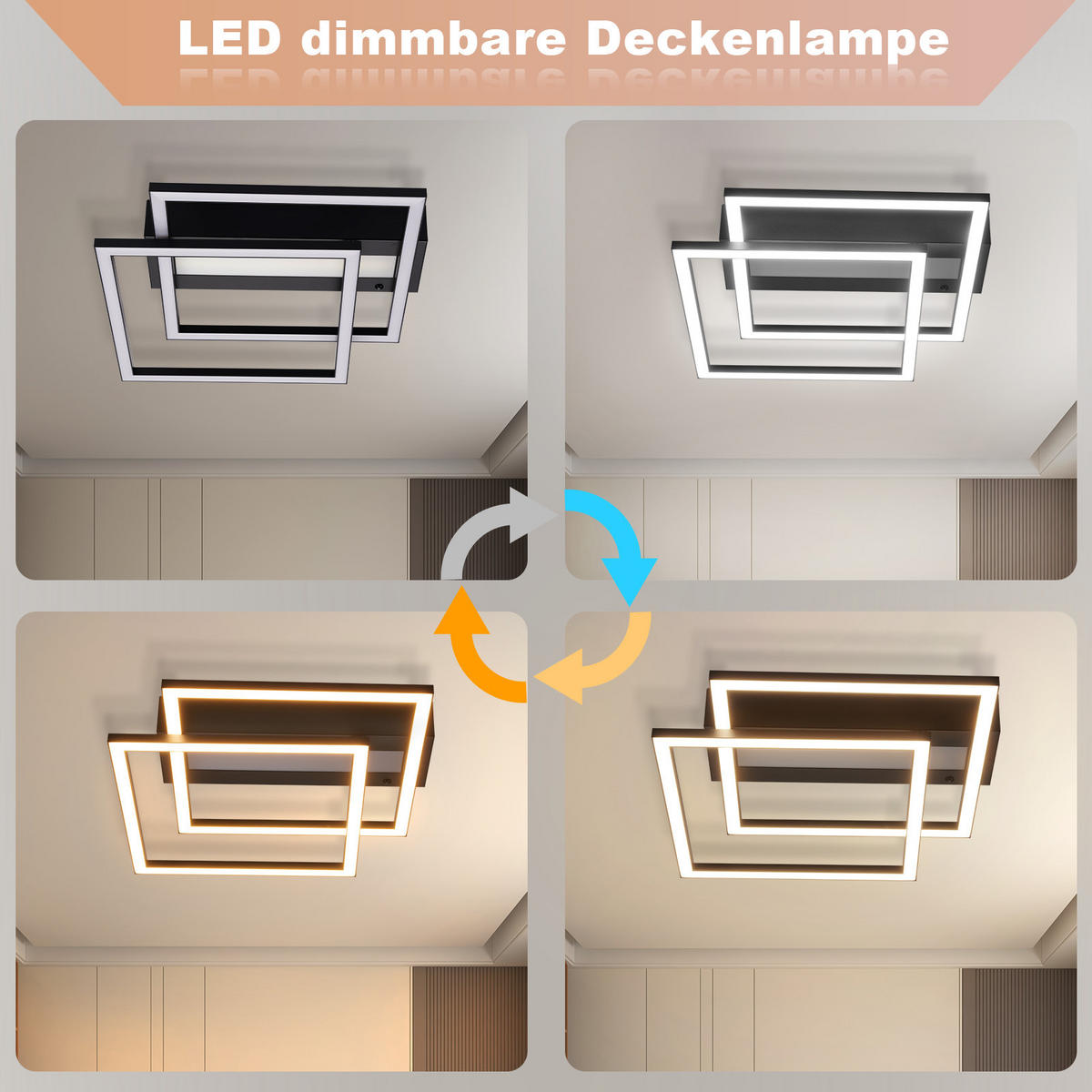LED-DECKENLEUCHTE Jovarn 37/37/7.5 cm - Schwarz, Metall (37/37/7.5cm) - ZMH