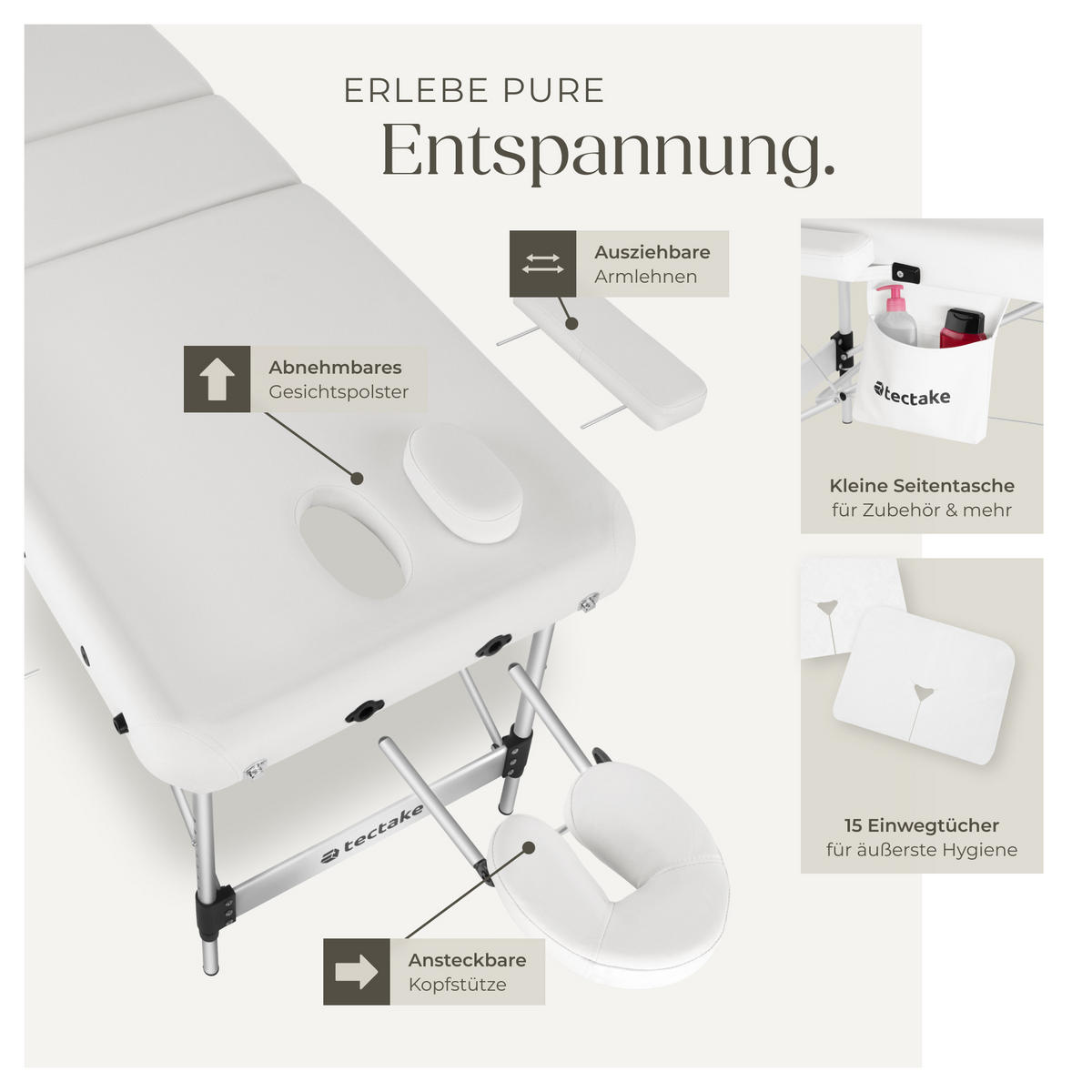 MASSAGELIEGE 3 Zonen Phuket,212 x 103 x 90 cm,weiß - Weiß, Metall (103/90/212cm) - tectake