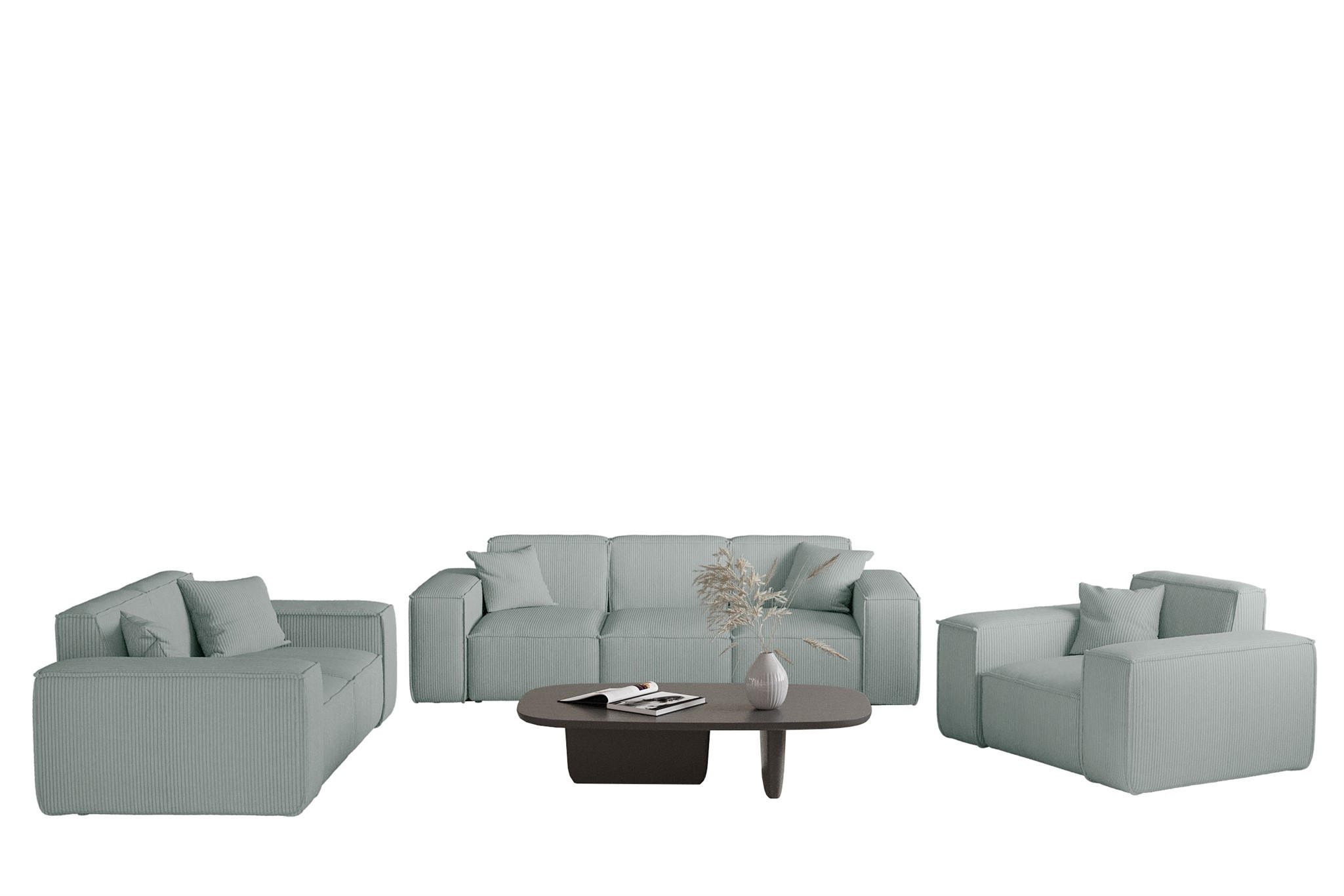 SOFASET Celes Premium 3-2-1 Stoff Scala - Pastellblau, Holzwerkstoff/Textil (225/73/88cm) - Fun Möbel