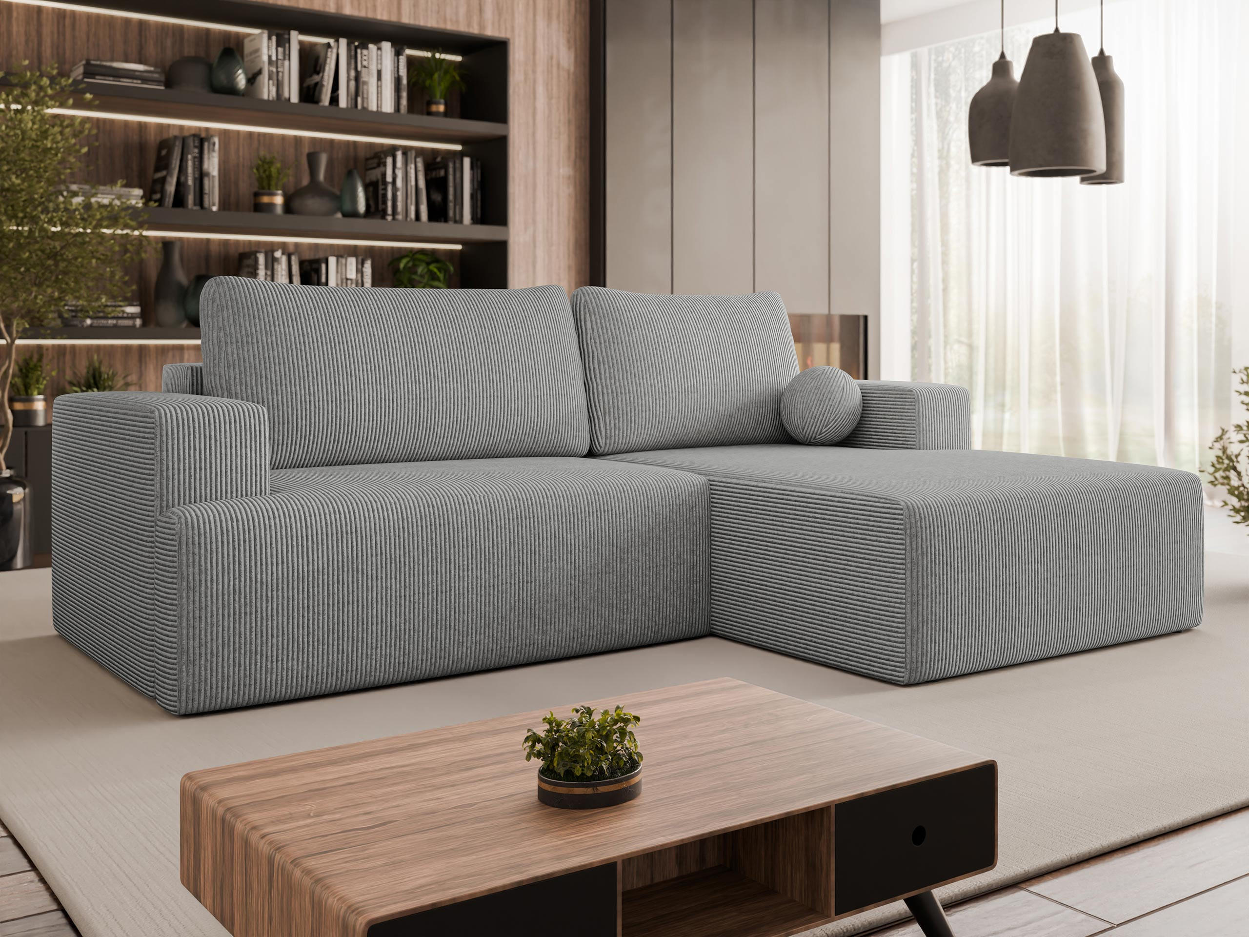 ECKSOFA Mivo Cord, Seite: Rechts - Schwarz/Grau, Holz/Kunststoff (266/163cm) - MIRJAN24