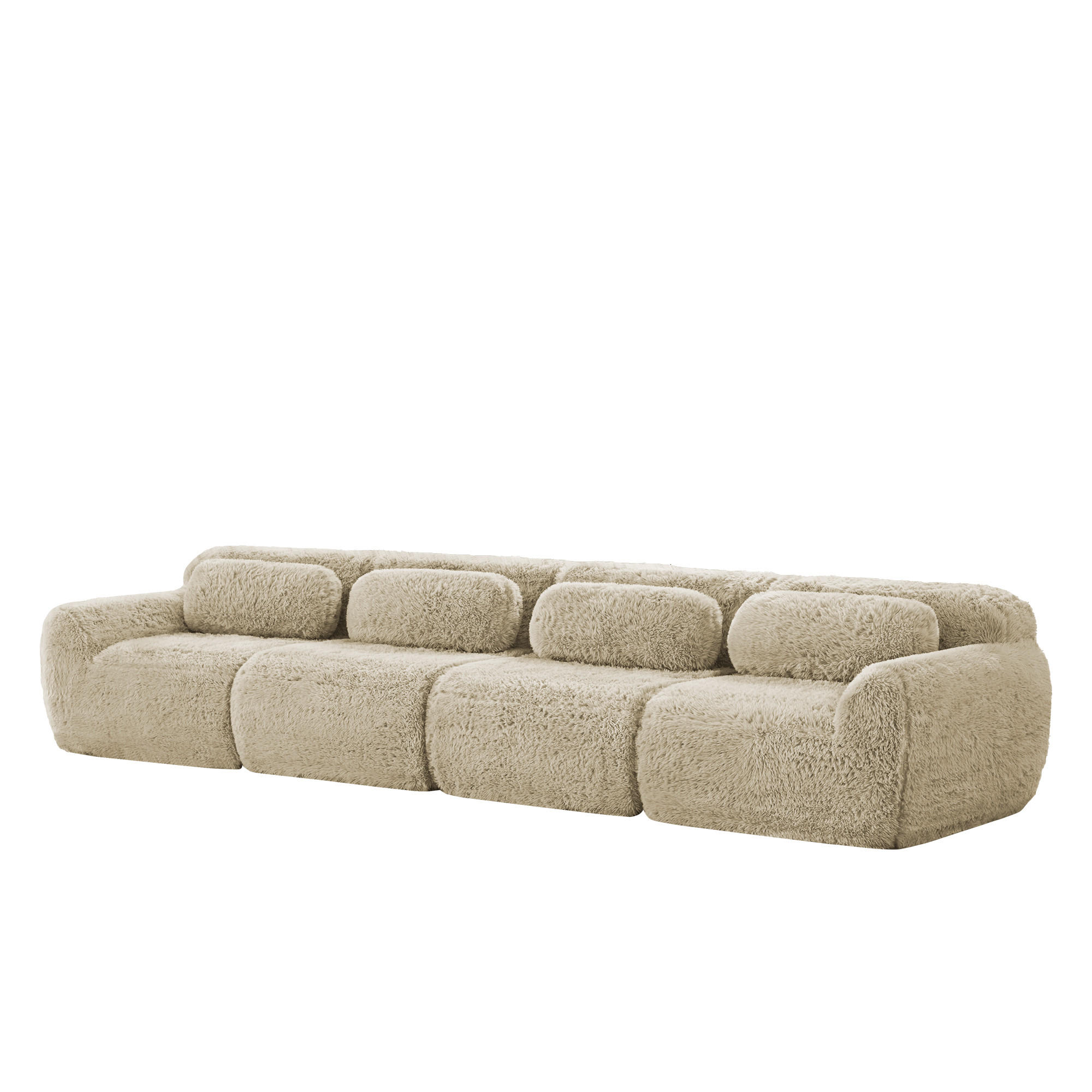4-SITZER SOFA Plüsch Hellkhaki mit Kissen - Beige, Textil (378/73/104cm) - WISHDOR