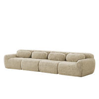 4-SITZER SOFA Plüsch Hellkhaki mit Kissen - Beige, Textil (378/73/104cm) - WISHDOR