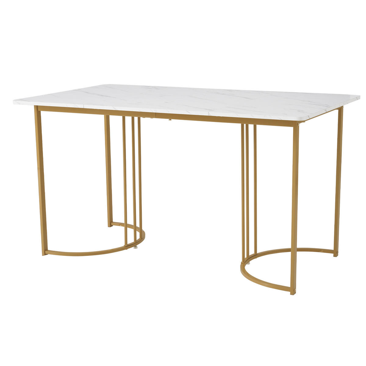 ESSTISCH 140x80 cm – rechteckig, Marmoroptik Weiß/Gold, Metallgestell, verstellbare Füße, moderner Küchentisch - Weiß, Holzwerkstoff (140/80/75cm) - Ej. Life