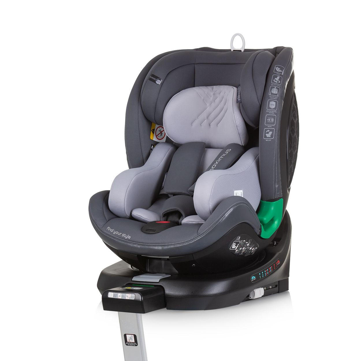 KINDERSITZ Maximus i-Size (40 - 150 cm) grau Isofix Stützbein 360° drehbar - Grau, Kunststoff (43/82/54cm) - Chipolino