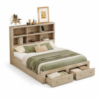 BETT 160/200 cm in Natur Kingsize-Plattformbett mit 2 Schubladen, USB und Regal - Naturfarben, Holzwerkstoff (160/200cm) - STILVORA