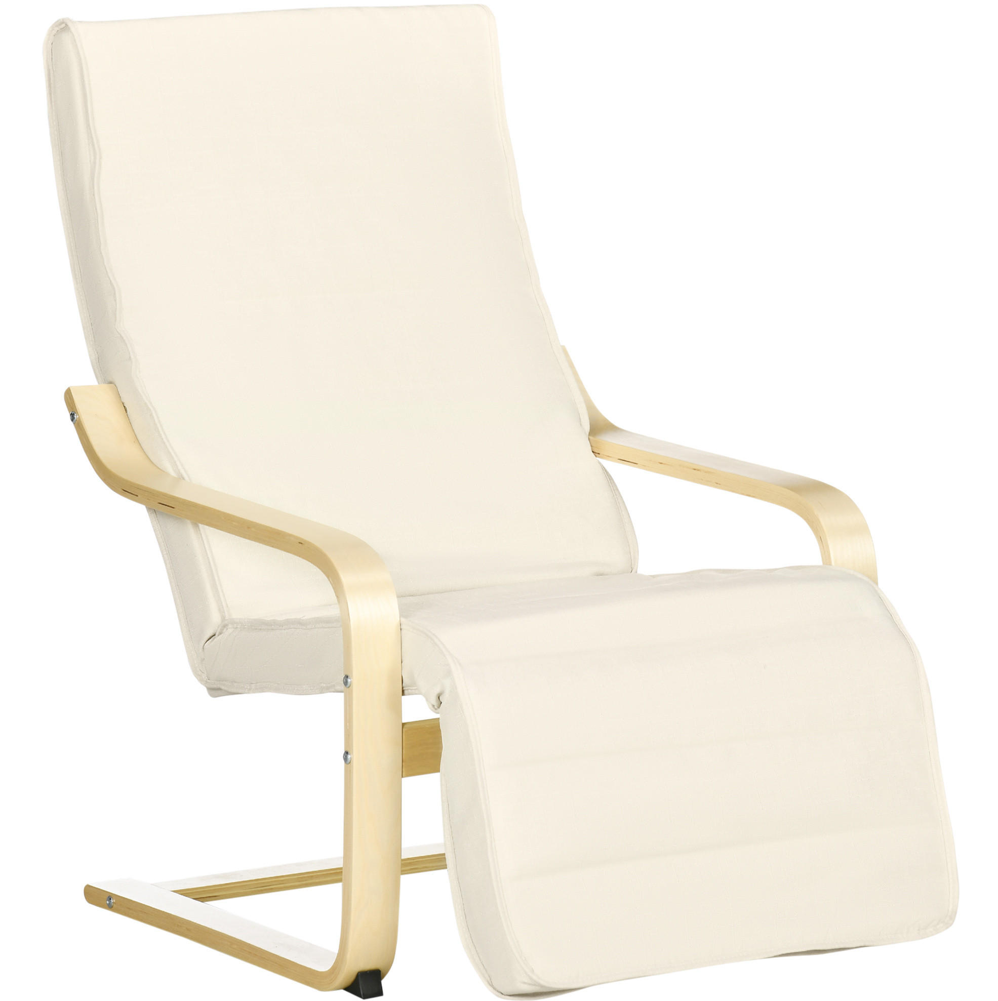 RELAXSESSEL Freischwinger mit verstellbarer Fußstütze Birkenholz, Stoffbezug 66,5/94/100 cm Cremeweiß - Creme, Textil (94/100/66.5cm) - Redom