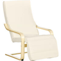 RELAXSESSEL Freischwinger mit verstellbarer Fußstütze Birkenholz, Stoffbezug 66,5/94/100 cm Cremeweiß - Creme, Textil (94/100/66.5cm) - Redom