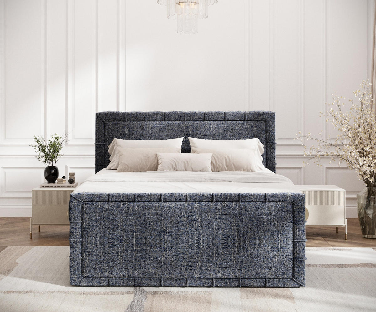 BOXBETT Estelle Marineblau 160/200 cm im Webstoff - Schwarz/Dunkelblau, Holz/Holzwerkstoff (160/200cm) - Maison de Reve