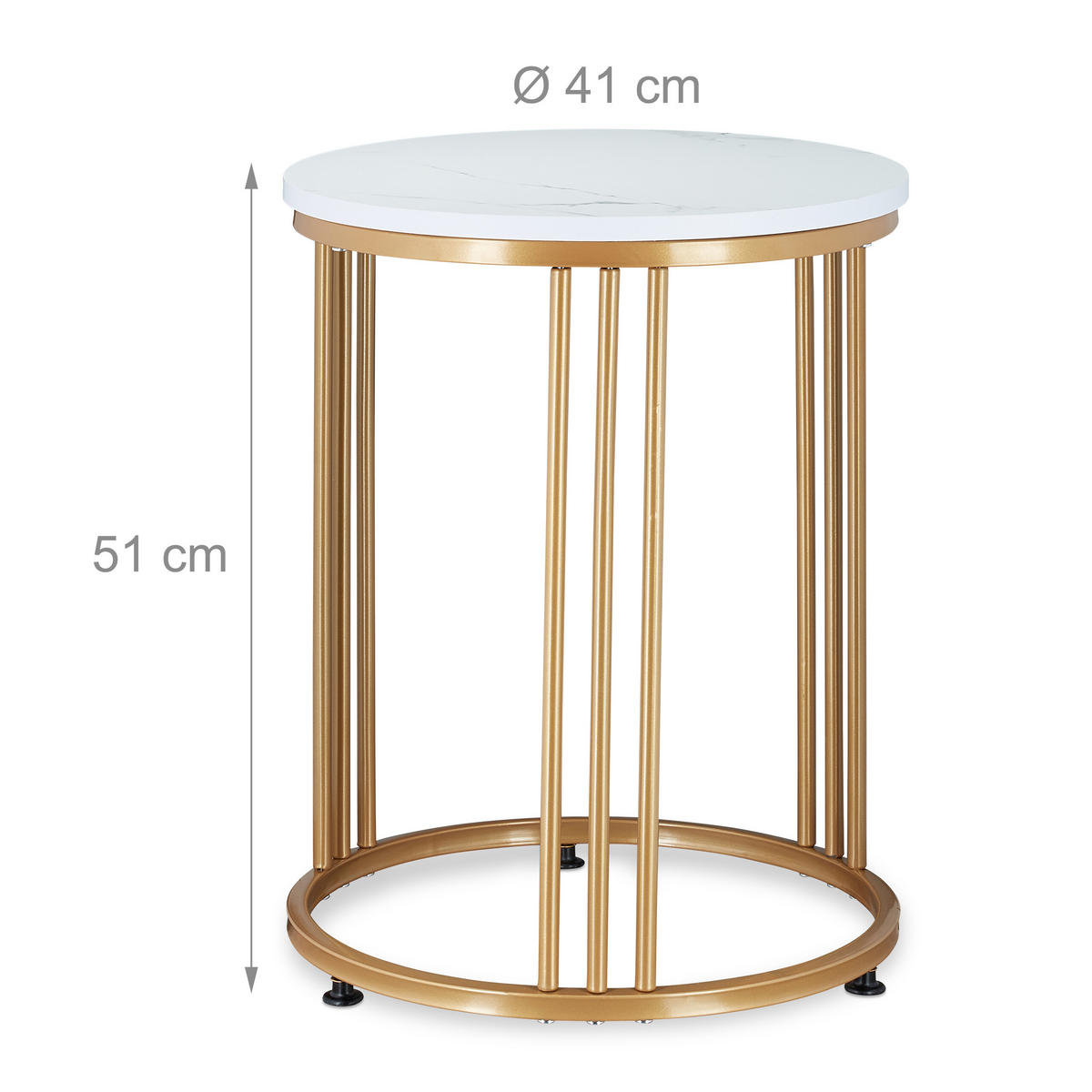 MĂSUȚĂ Albă efect de marmură 51x41 cm - auriu, compozit lemnos/metal (41/41/51cm) - Relaxdays