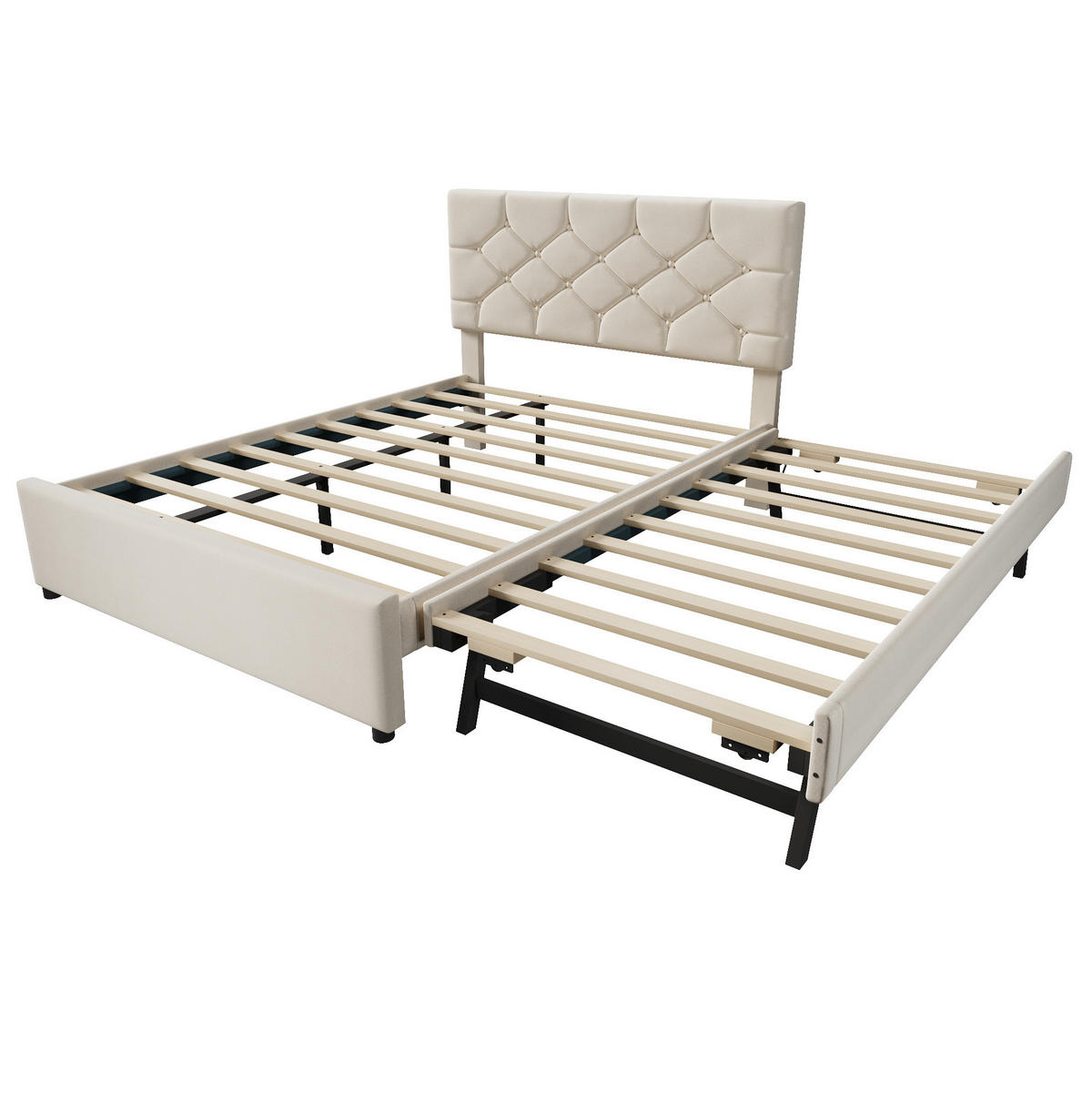POLSTERBETT mit Ausziehbett und Lattenrost 140x200 cm Samt Beige - Beige, Metall (140/200cm) - Beauniv