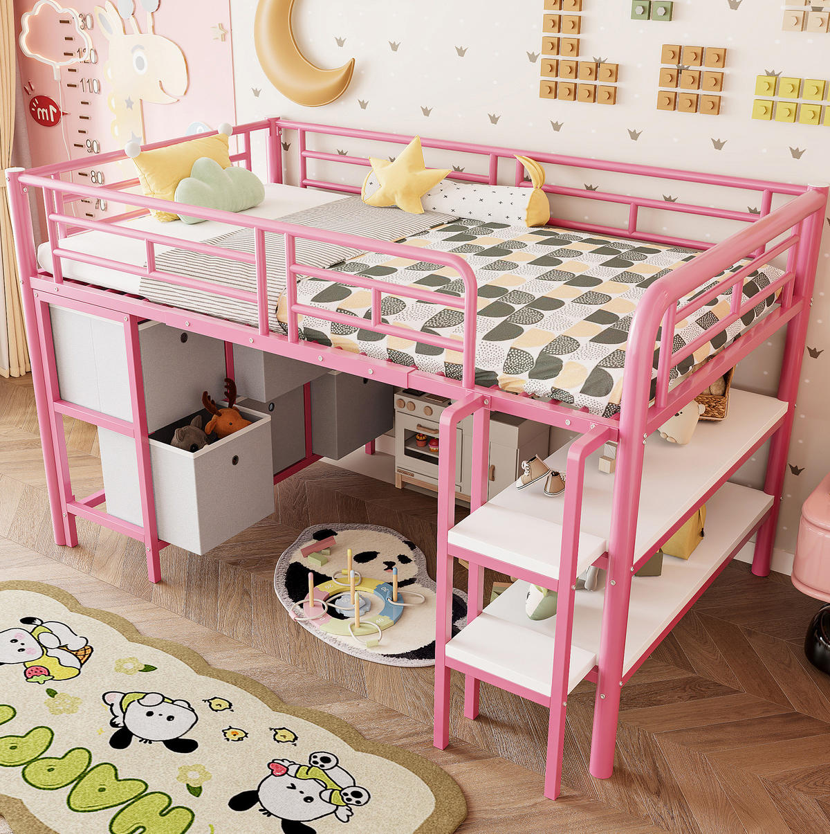 HOCHBETT 90/200 cm in Rosa mit Stauraum und breiten Stufen aus Metall - Rosa, Metall (90/200cm) - Flora Grace
