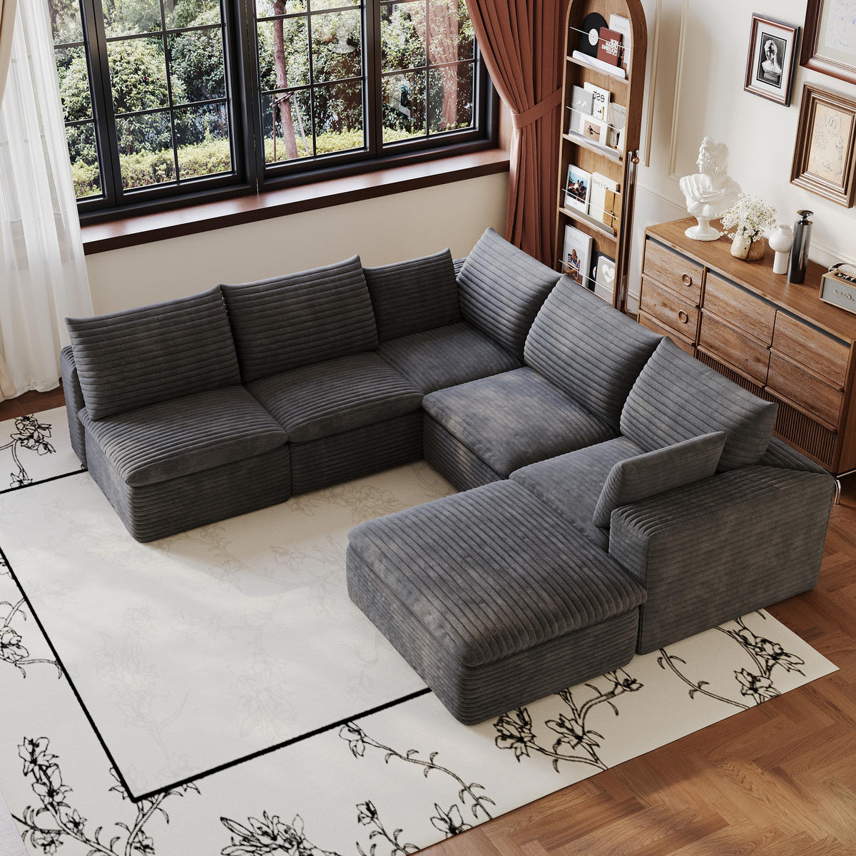 WOHNLANDSCHAFT DE-34773 5-Sitzer mit abnehmbare Polsterung Dunkelgrau - Dunkelgrau, Textil (250/60/260cm) - ComfortXL