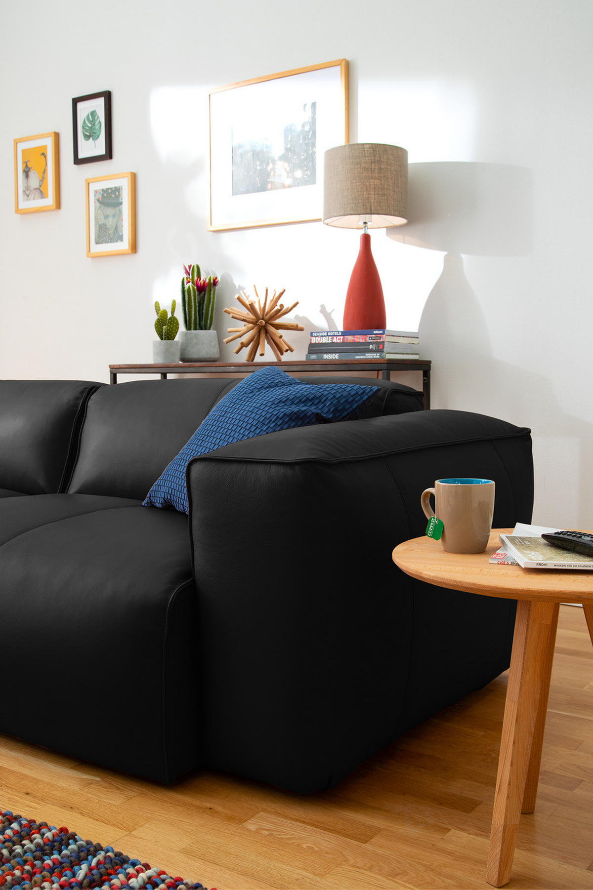 3-SITZER SOFA - Schwarz, Leder/Kunststoff (251/71/102cm) - home24