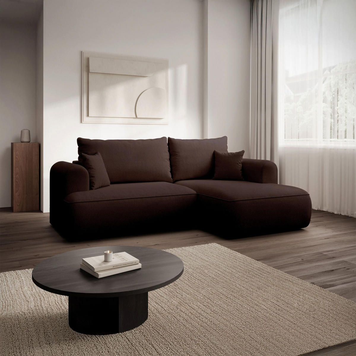ECKSOFA Ovo Mini Braun rechts - Schwarz/Braun, Kunststoff/Textil (156/238cm) - Selsey