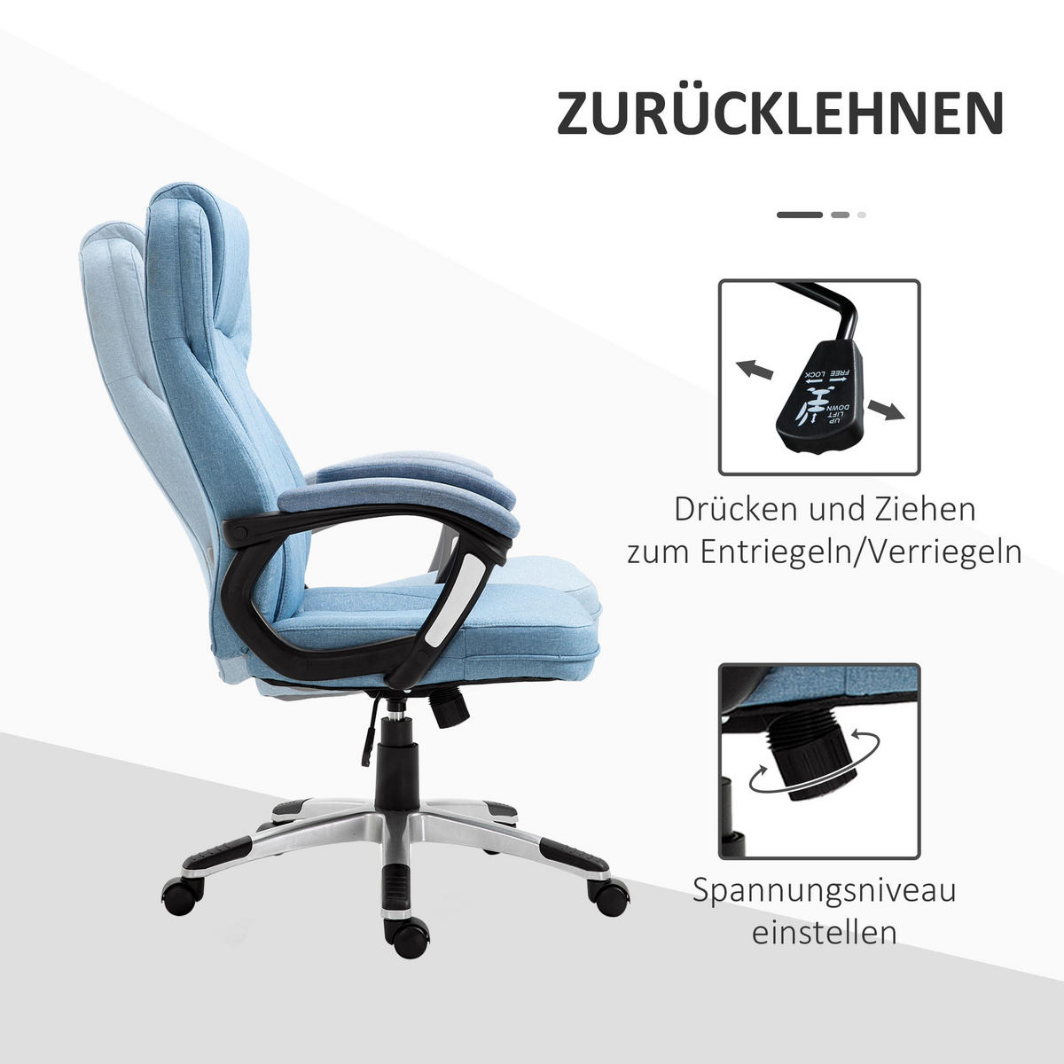 BÜROSTUHL, Ergonomisch, Hellblau - Hellblau, Kunststoff (75/58/66cm) - Vinsetto