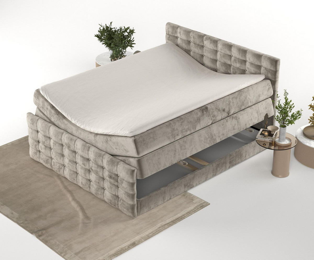 BOXSPRINGBETT Blend Beige 180/200 cm mit Matratze und Topper - Beige/Schwarz, Holz/Holzwerkstoff (180/200cm) - Maison de Reve