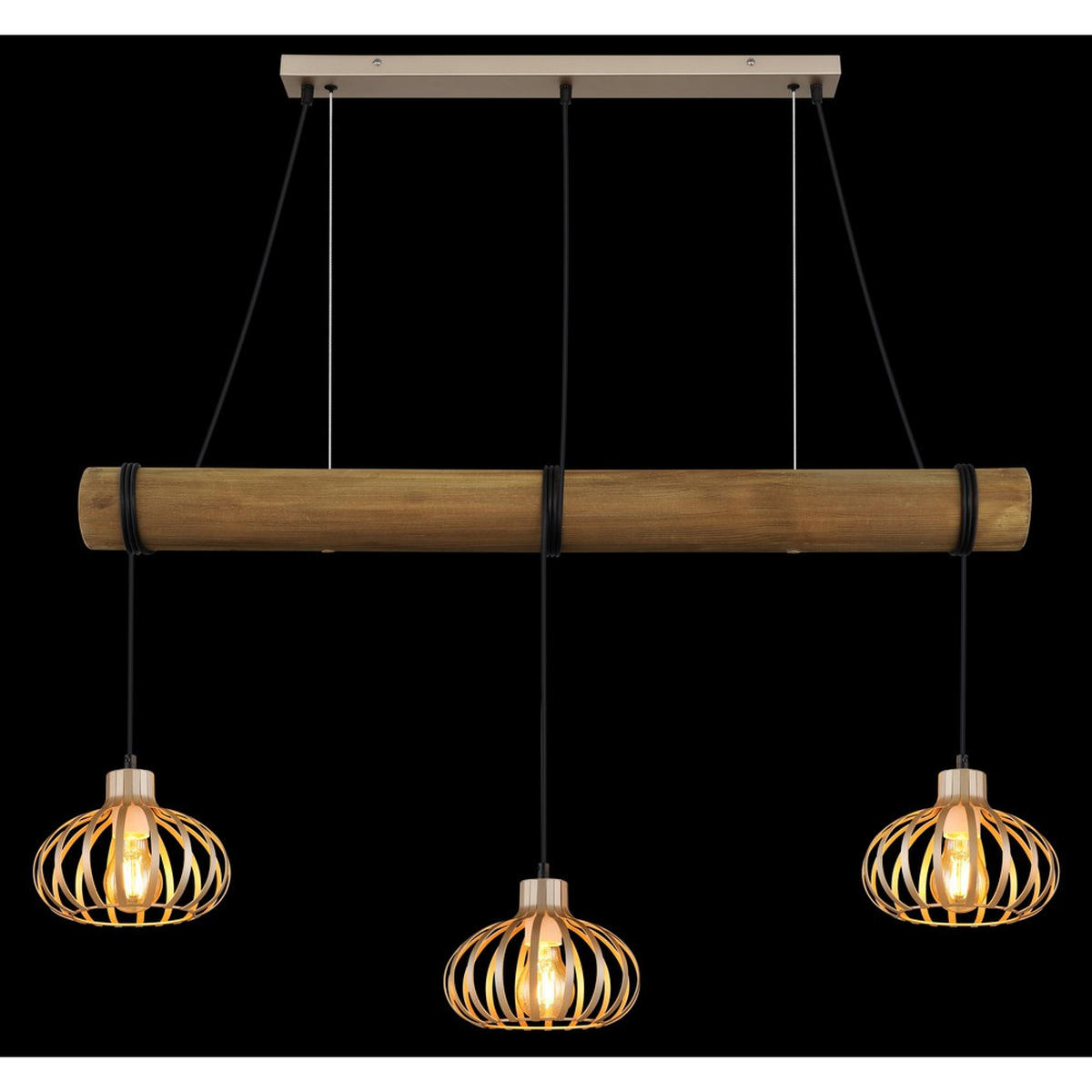 HÄNGELEUCHTE CALDWELL, Metall, Beige, 3-flammig - Beige, Holz (100/20/150cm) - Globo Lighting