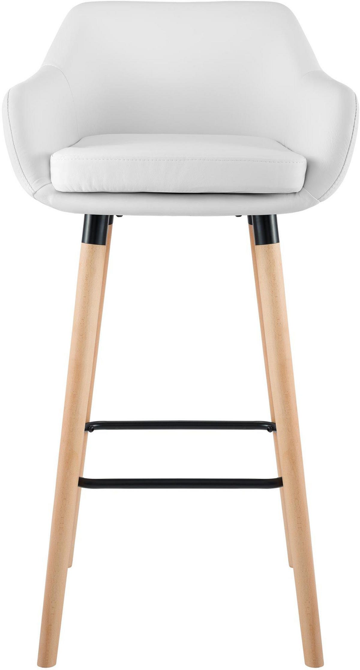 BARHOCKER 2er Set Lederlook weiß - Eukalyptusholzfarben/Weiß, Holz/Textil (55/99/46cm) - CLP