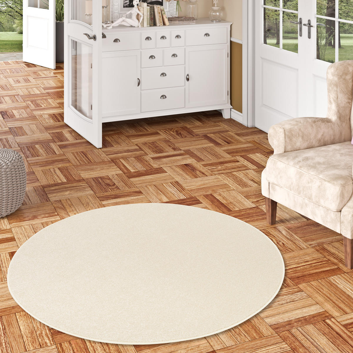 HOCHFLOR VELOURS TEPPICH LUNA RUND - Creme, Textil (200/200cm) - Snapstyle