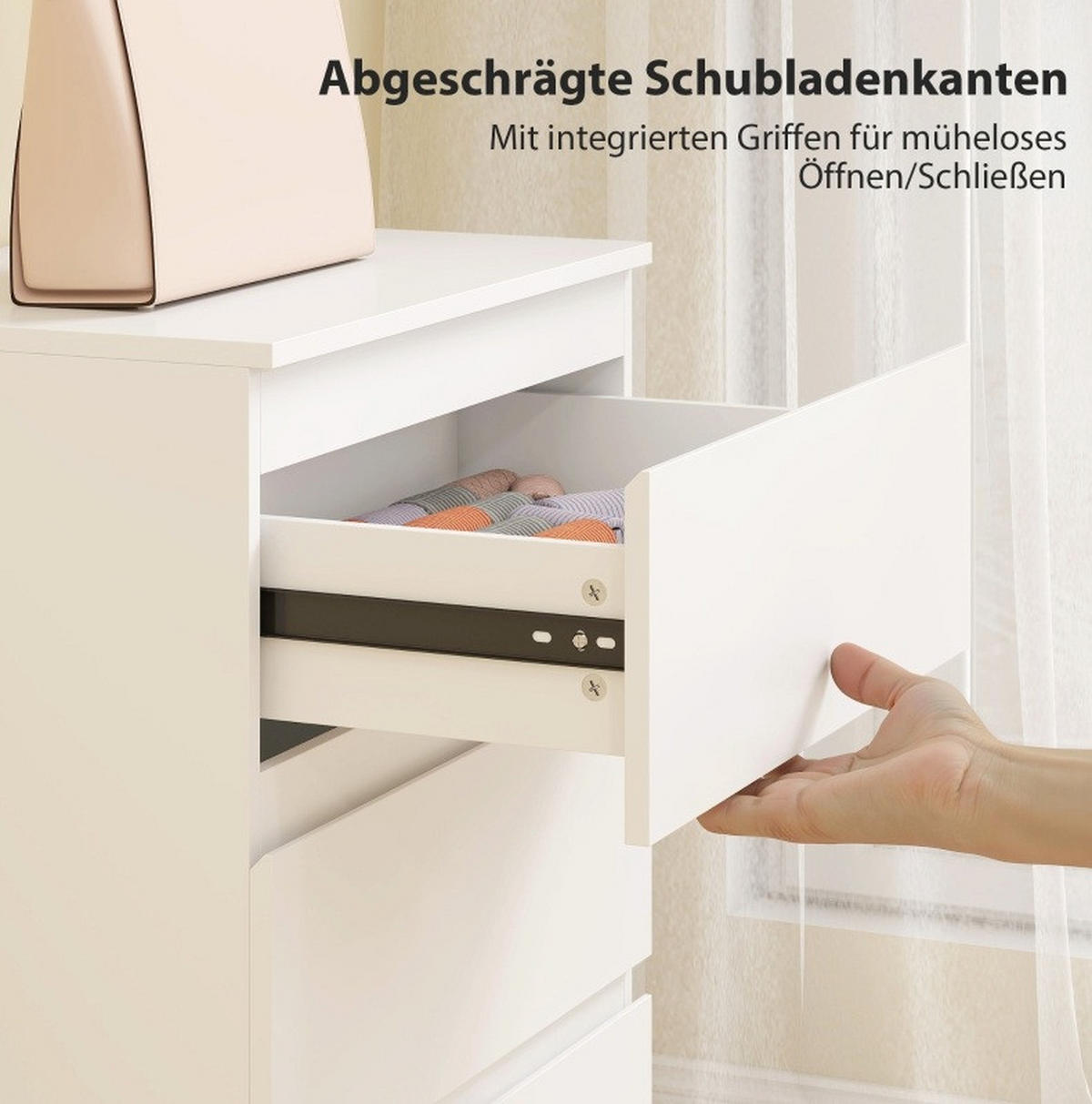 KOMMODE aus FSC-zertifizierter Spanplatte 60x40x79 cm Weiß mit 3 Schubladen, griffloser Front und Anti-Kipp-Schutz - Weiß, Holzwerkstoff (60/79/40cm) - Modfu