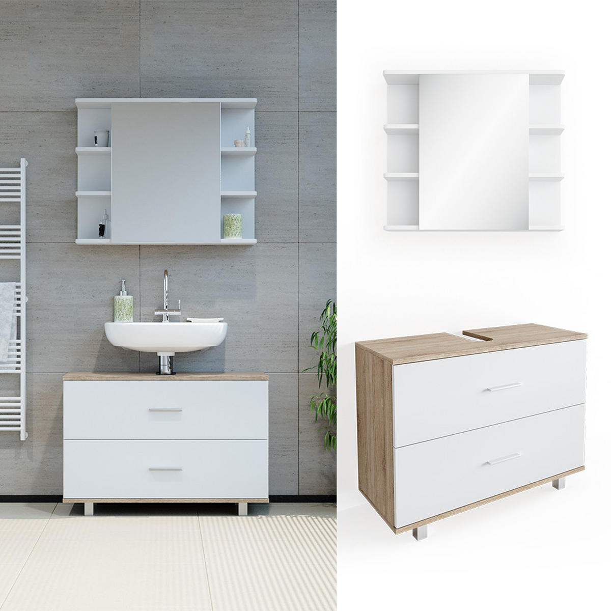 Weiß/Sonoma Eiche, Holzwerkstoff (80.2/60.8/33cm) - Vicco